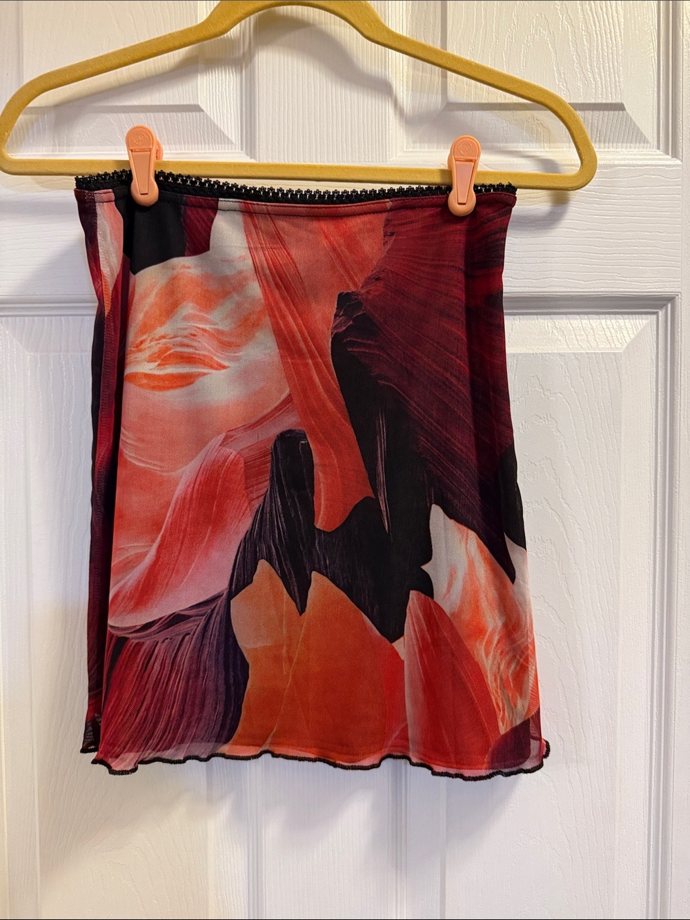 Princess Polly Red/Orange & Black Abstract Print Skirt Size 6